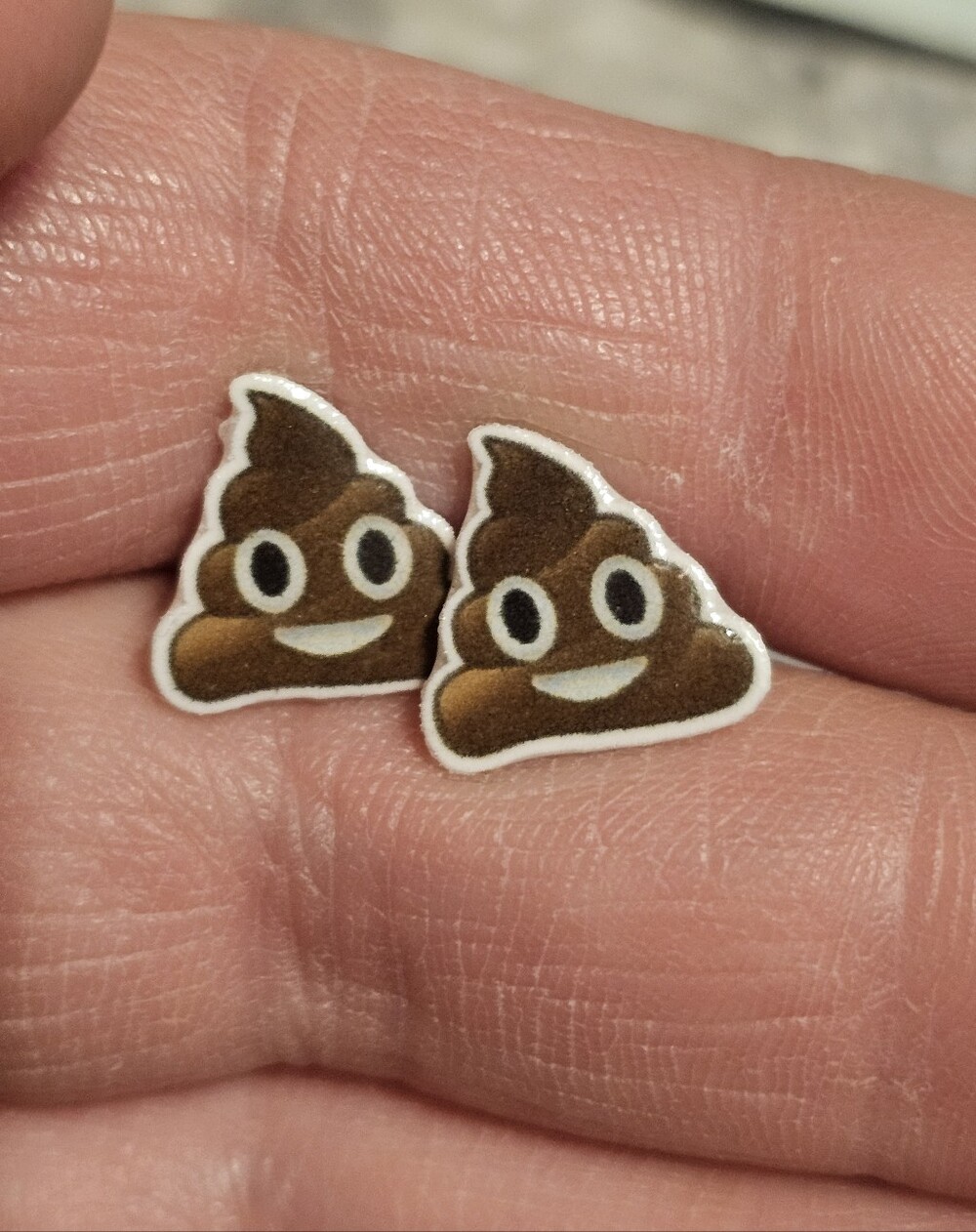 Silver Tone Poop Emoji Earring Studs